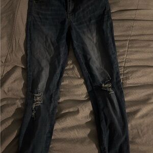 Indigo Rein Dark Blue Distressed Skinny Jeans Capris